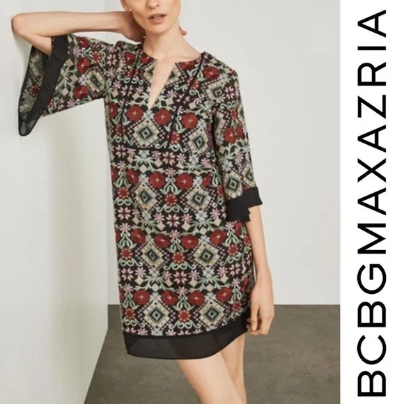NWT BCBGMaxAzria Tati Embroidered Floral Shift Dress - Picture 2 of 7